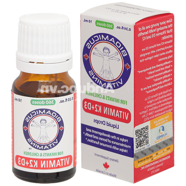 Bioamicus Vitamin K2 + D3 hỗ trợ tốt sức khỏe xương, răng cho bé lọ 10ml